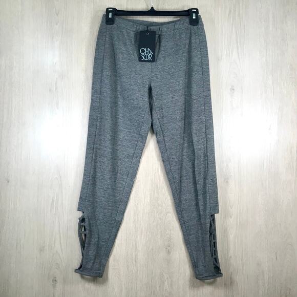 Chaser Leggings Women Medium Gray Ankle Cut Out Strappy Side Panel 7/8 Stretch - Picture 2 of 5